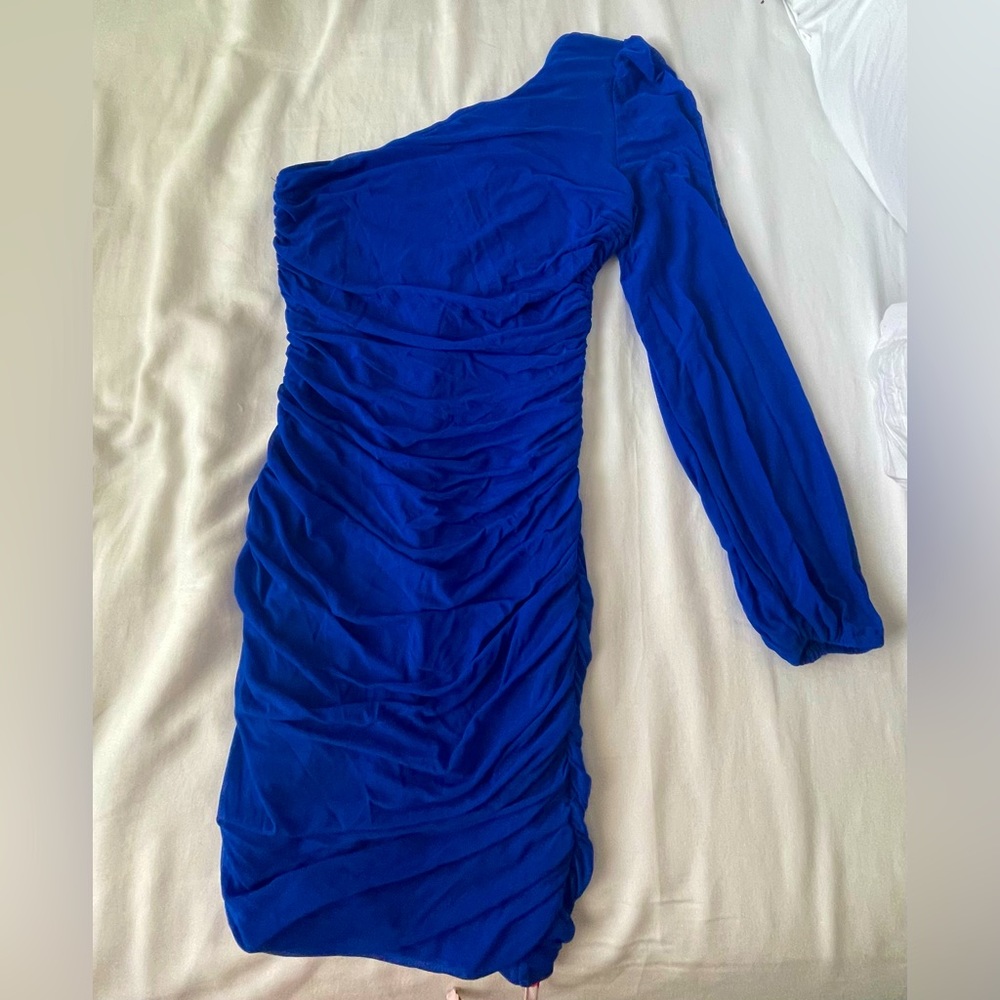 Royal Blue Sinched One-Shoulder Dress